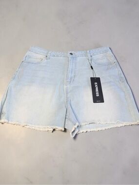 Express Light Blue Frayed Hem Denim Shorts